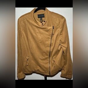 Adrienne Vittadini Womens Tan Camel Faux Suede Moto Jacket Asymmetrical Sz XL